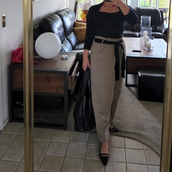 Brunello Cuccinelli wide leg beige high waist criss cross waist pants Sz 6 - Picture 2 of 11